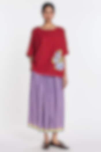 Crimson Handloom Cotton Floral Embroidered Top by Payal Pratap at Pernia's Pop Up Shop