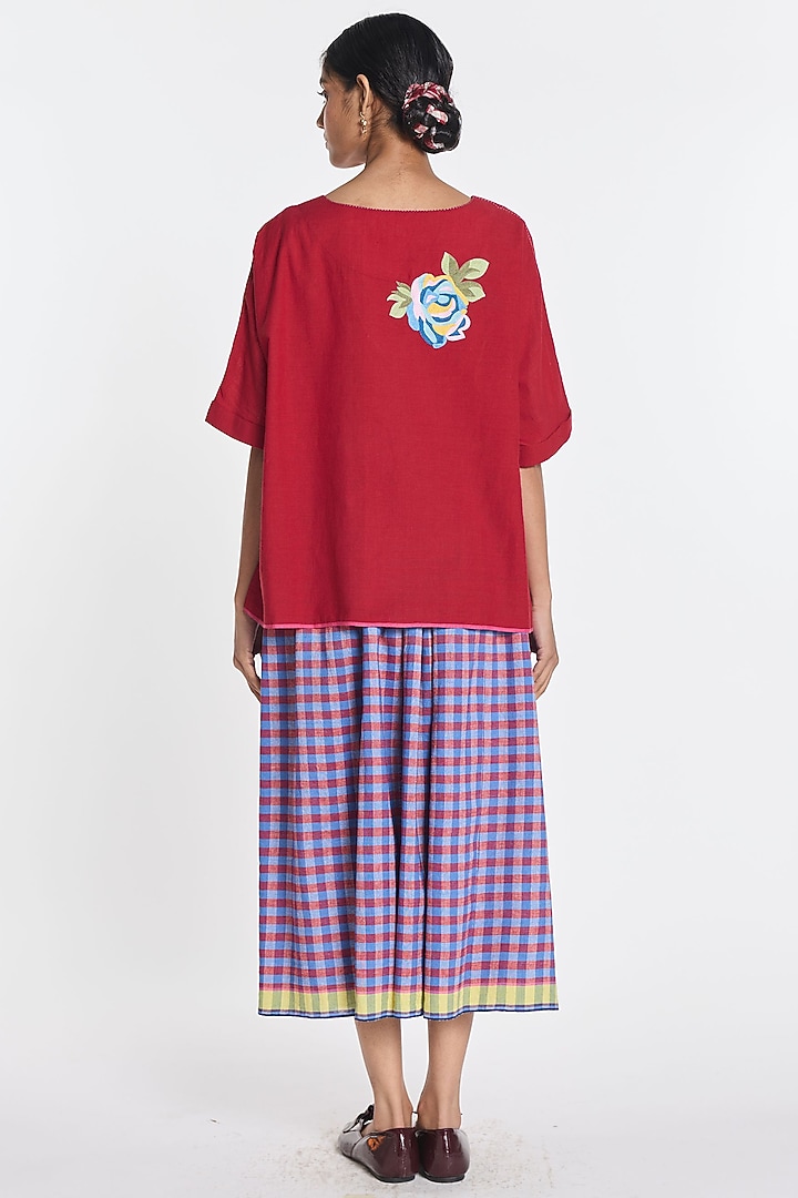 Crimson Handloom Cotton Floral Embroidered Top by Payal Pratap at Pernia's Pop Up Shop