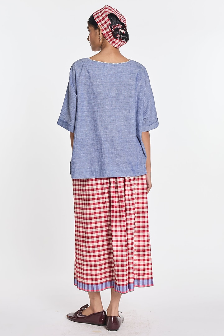 Red Handloom Cotton Linen Midi Skirt by Payal Pratap at Pernia's Pop Up Shop