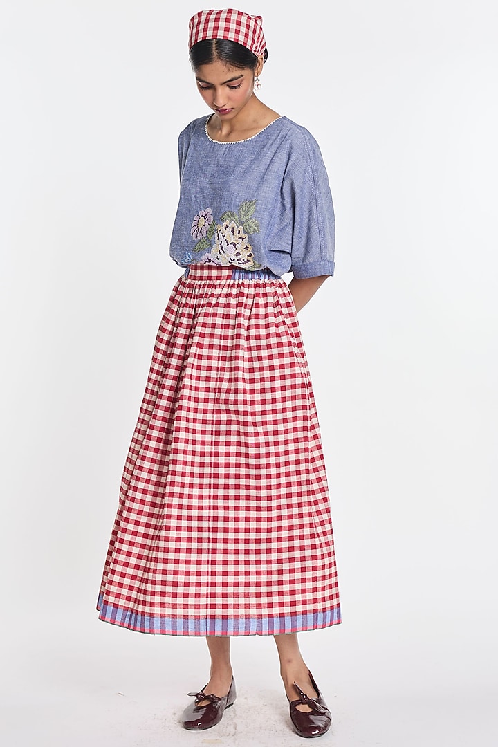 Red Handloom Cotton Linen Midi Skirt by Payal Pratap at Pernia's Pop Up Shop