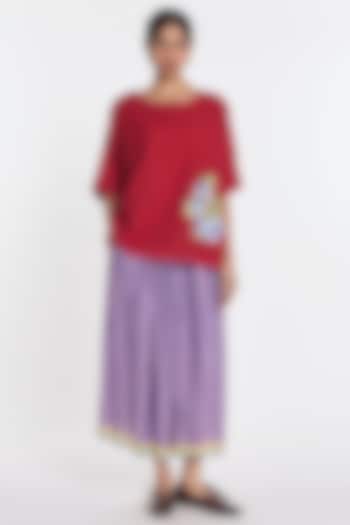 Mauve Cotton Linen Midi Skirt by Payal Pratap at Pernia's Pop Up Shop