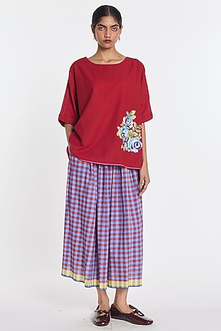 Mauve Cotton Linen Midi Skirt by Payal Pratap