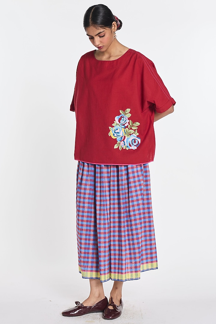 Mauve Cotton Linen Midi Skirt by Payal Pratap at Pernia's Pop Up Shop