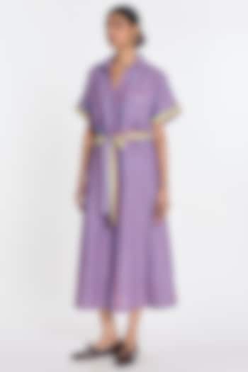 Mauve Handloom Cotton Linen Checkered Vacation Shirt Dress by Payal Pratap at Pernia's Pop Up Shop