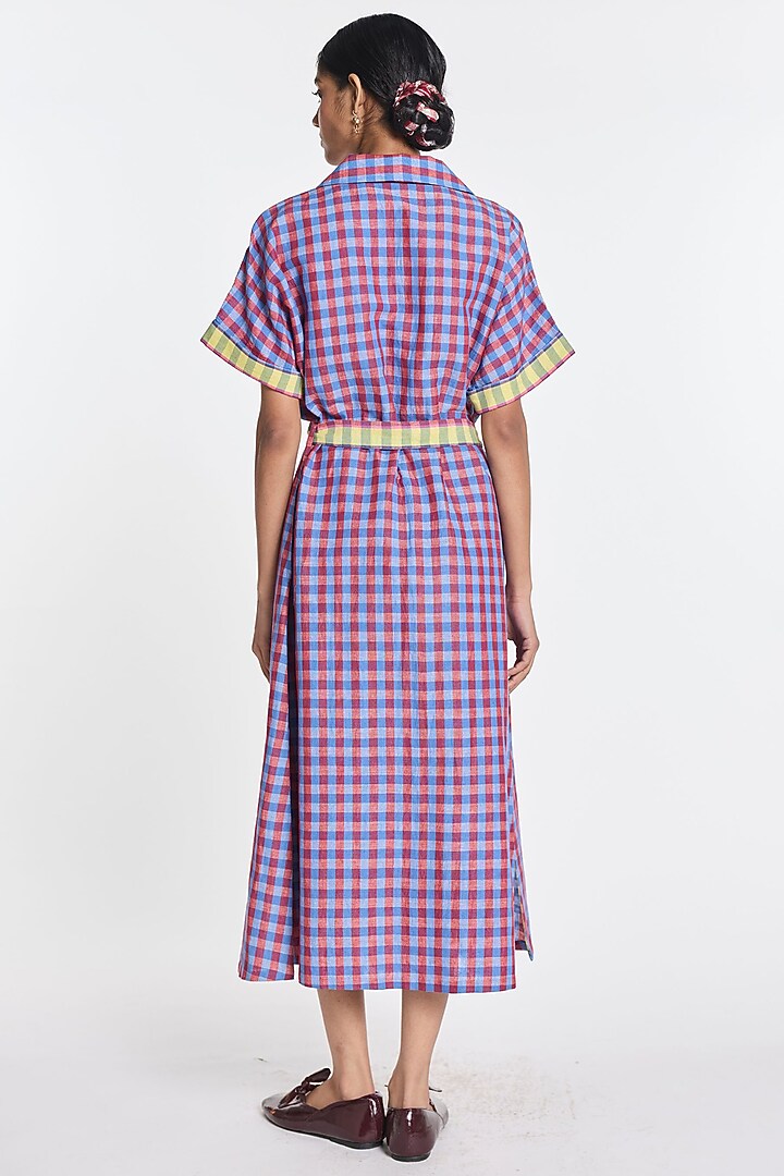 Mauve Handloom Cotton Linen Checkered Vacation Shirt Dress by Payal Pratap at Pernia's Pop Up Shop