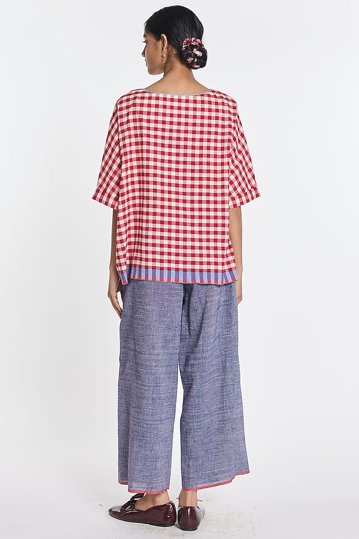 Red & Ivory Handloom Cotton Linen Checkered Top by Payal Pratap at Pernia's Pop Up Shop