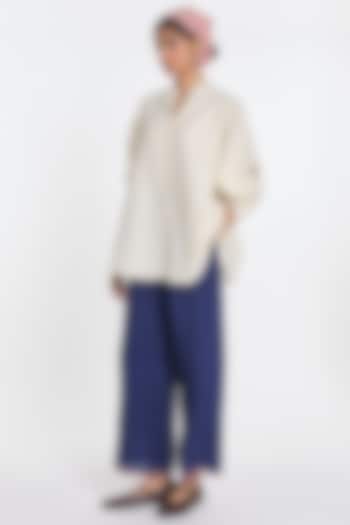 Deep Indigo Linen Wide-Leg Trousers by Payal Pratap at Pernia's Pop Up Shop