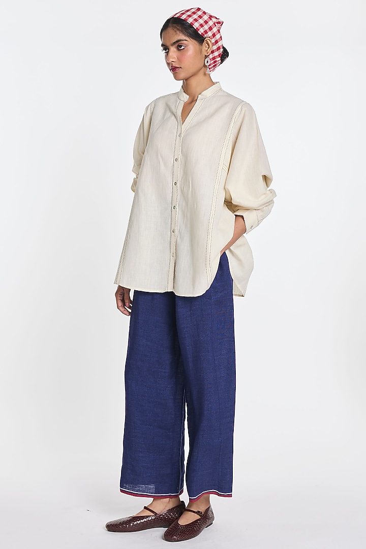 Deep Indigo Linen Wide-Leg Trousers by Payal Pratap at Pernia's Pop Up Shop