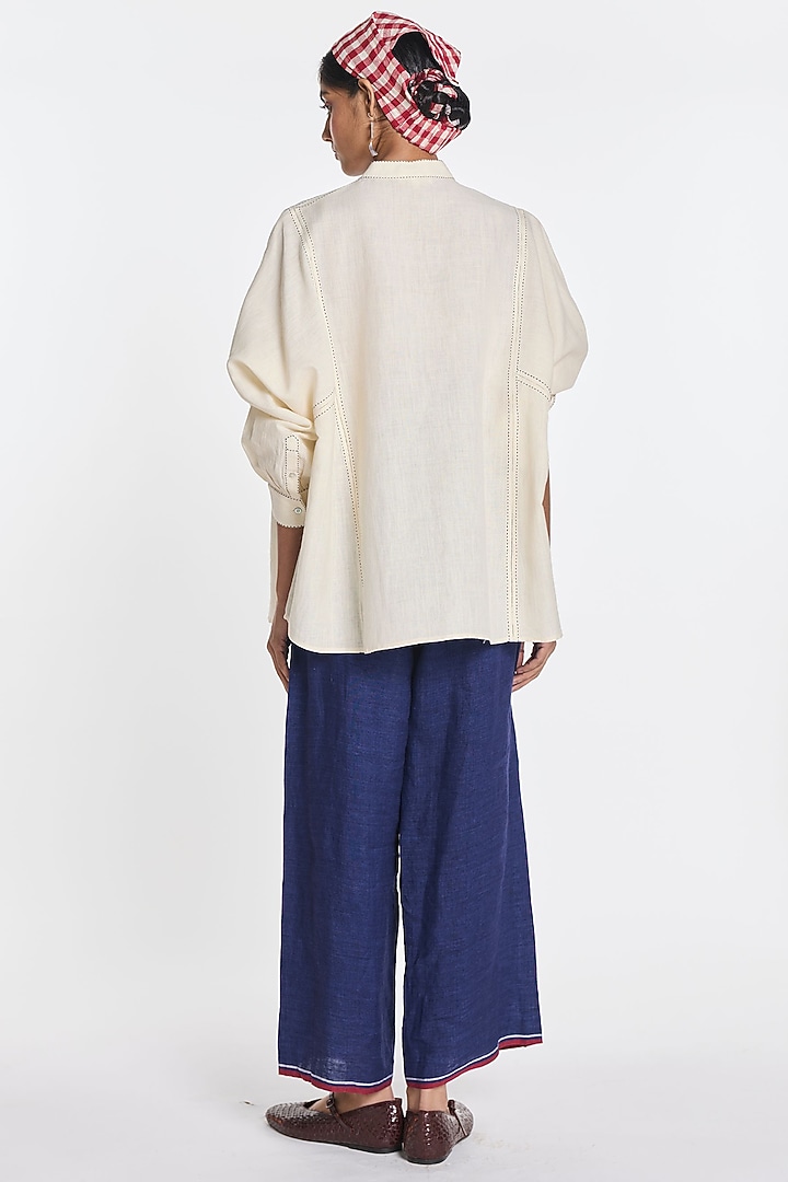 Deep Indigo Linen Wide-Leg Trousers by Payal Pratap at Pernia's Pop Up Shop