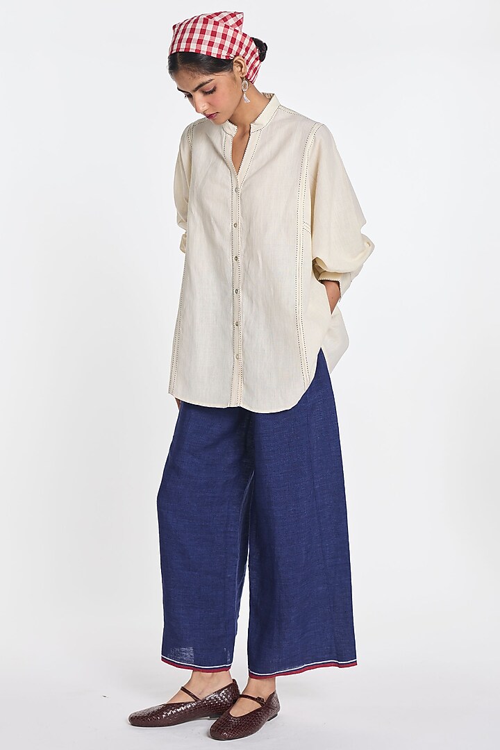 Deep Indigo Linen Wide-Leg Trousers by Payal Pratap at Pernia's Pop Up Shop