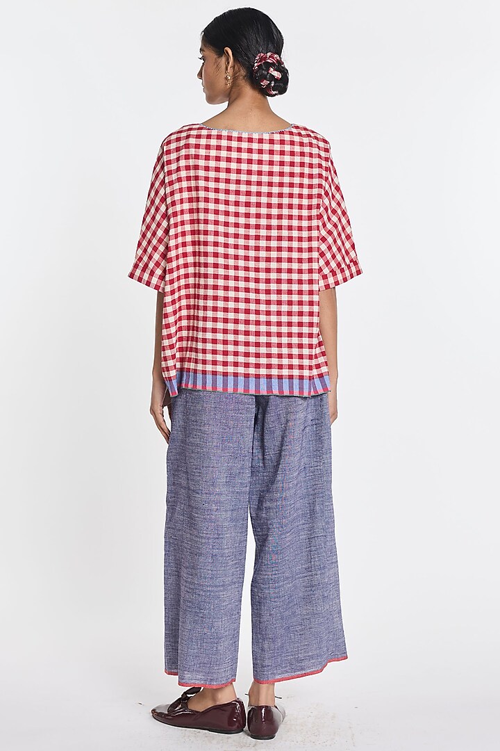 Blue Cotton Linen Wide-Leg Trousers by Payal Pratap at Pernia's Pop Up Shop