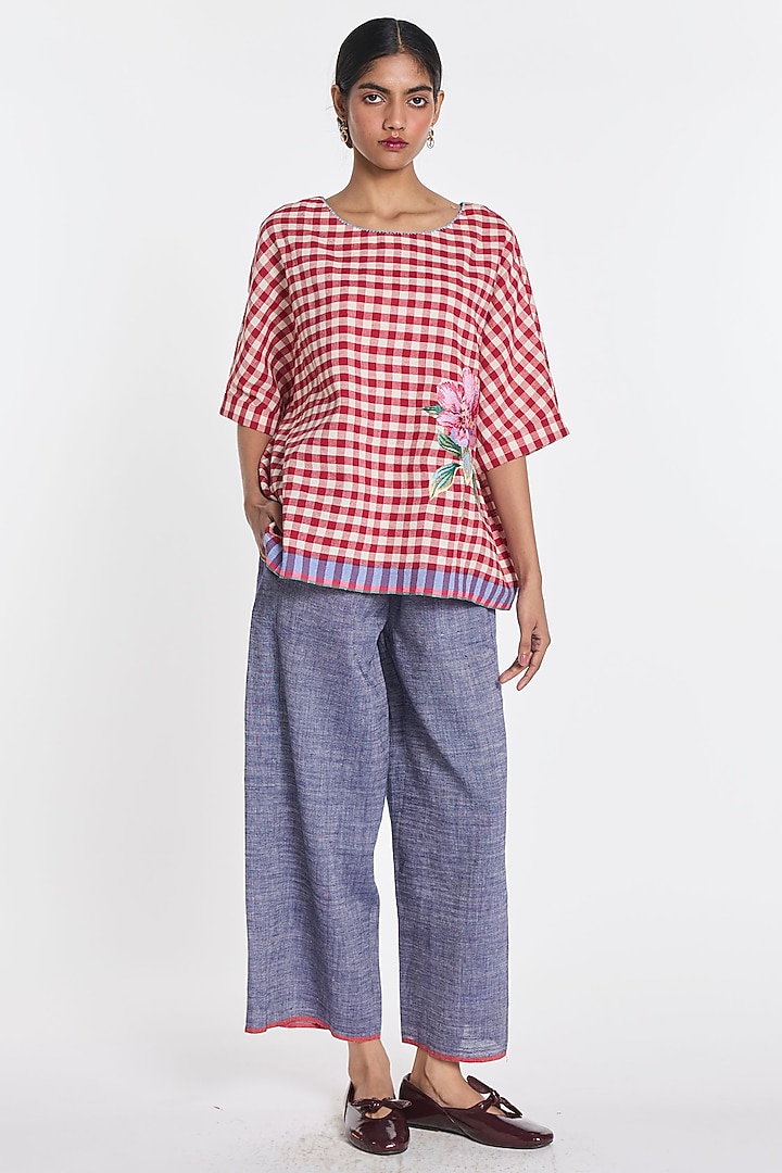 Blue Cotton Linen Wide-Leg Trousers by Payal Pratap at Pernia's Pop Up Shop