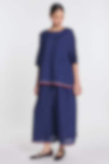 Indigo Linen Drop-Shoulder Top by Payal Pratap at Pernia's Pop Up Shop