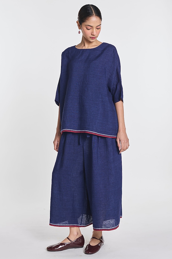 Indigo Linen Drop-Shoulder Top by Payal Pratap at Pernia's Pop Up Shop