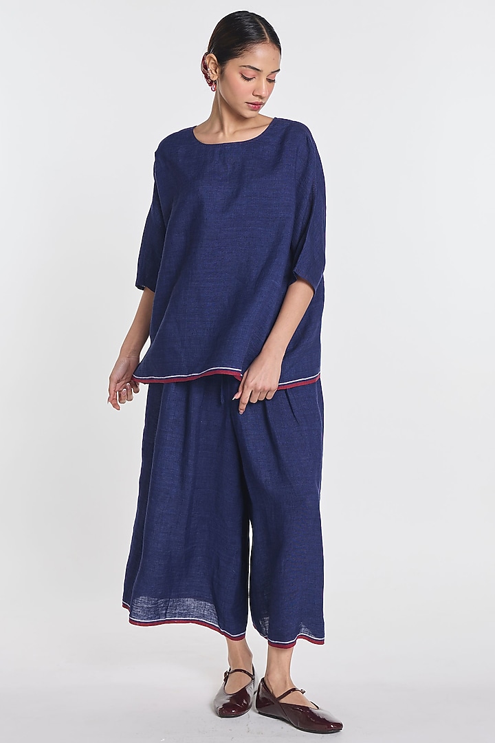 Indigo Linen Drop-Shoulder Top by Payal Pratap at Pernia's Pop Up Shop