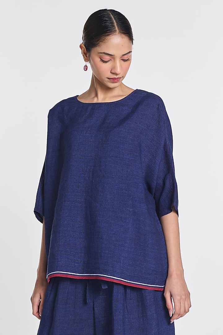 Indigo Linen Drop-Shoulder Top by Payal Pratap at Pernia's Pop Up Shop