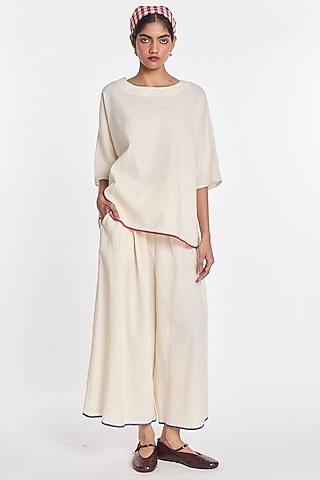 Ivory Cotton Linen Drop-Shoulder Top by Payal Pratap