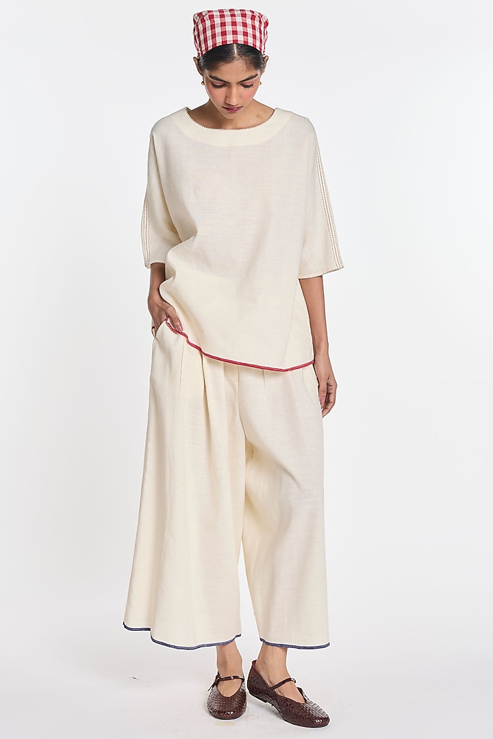 Ivory Cotton Linen Drop-Shoulder Top by Payal Pratap at Pernia's Pop Up Shop