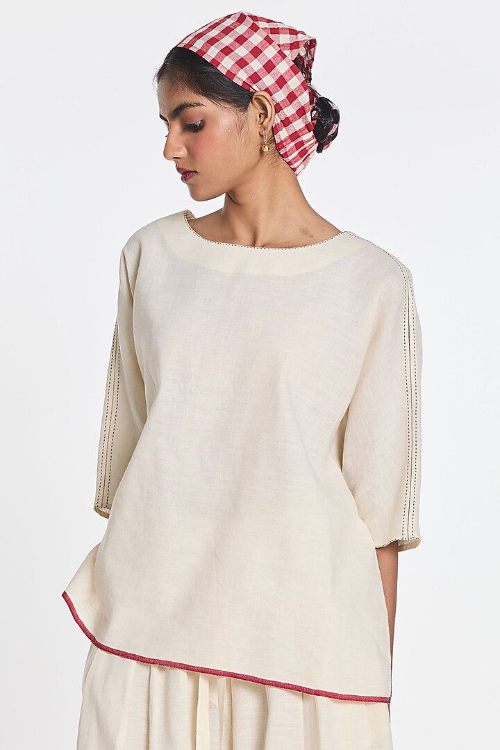 Ivory Cotton Linen Drop-Shoulder Top by Payal Pratap at Pernia's Pop Up Shop