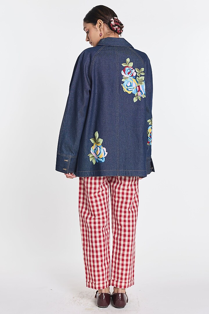 Blue Denim Floral Embroidered Jacket by Payal Pratap at Pernia's Pop Up Shop