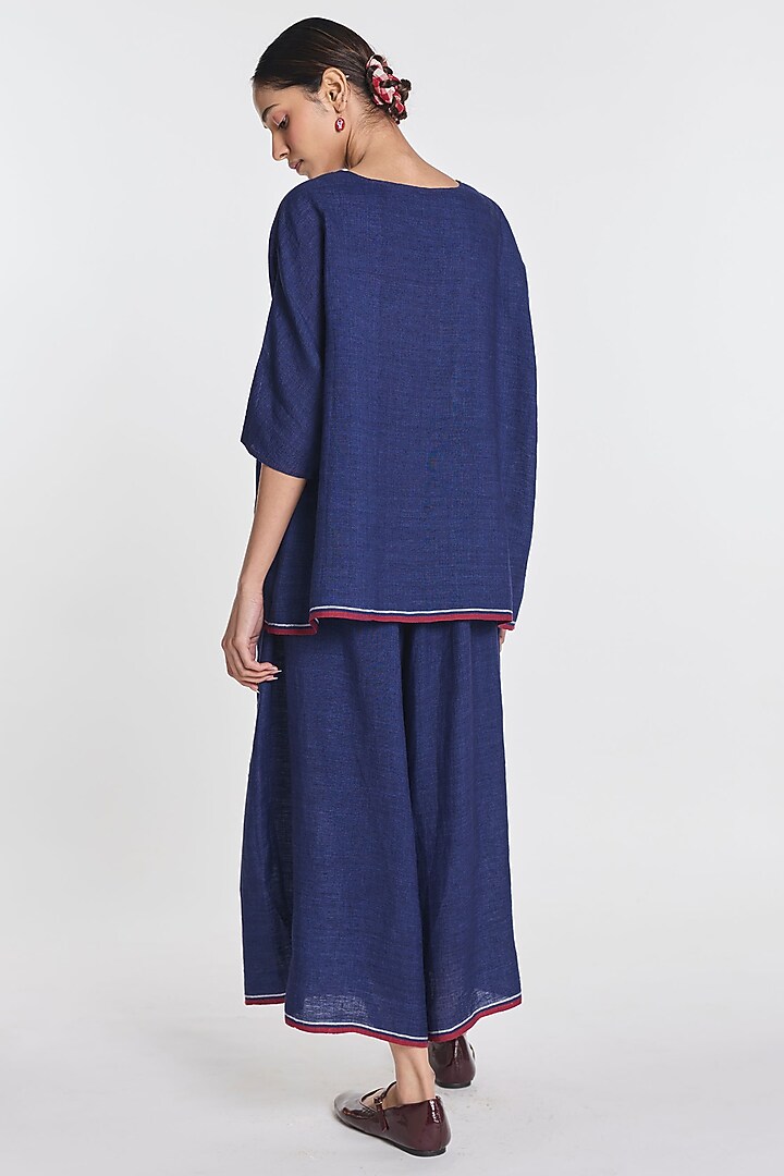 Blue Linen Wide-Leg Trousers by Payal Pratap at Pernia's Pop Up Shop