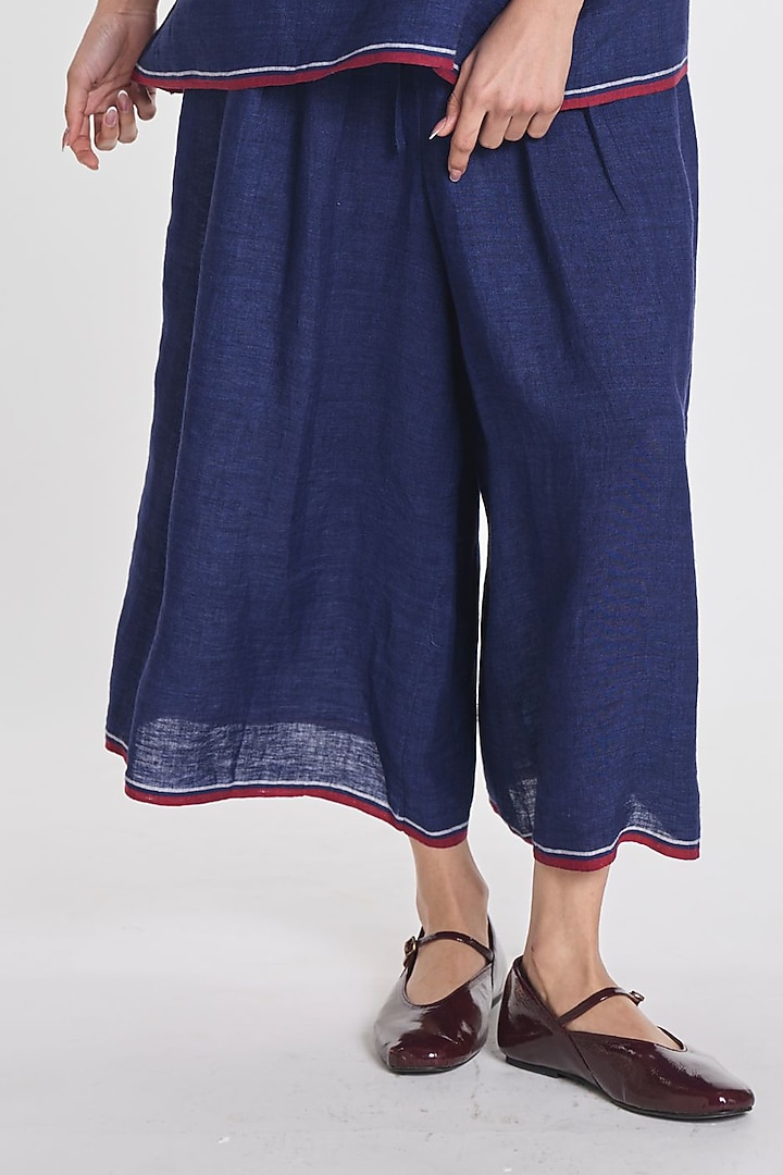 Blue Linen Wide-Leg Trousers by Payal Pratap at Pernia's Pop Up Shop