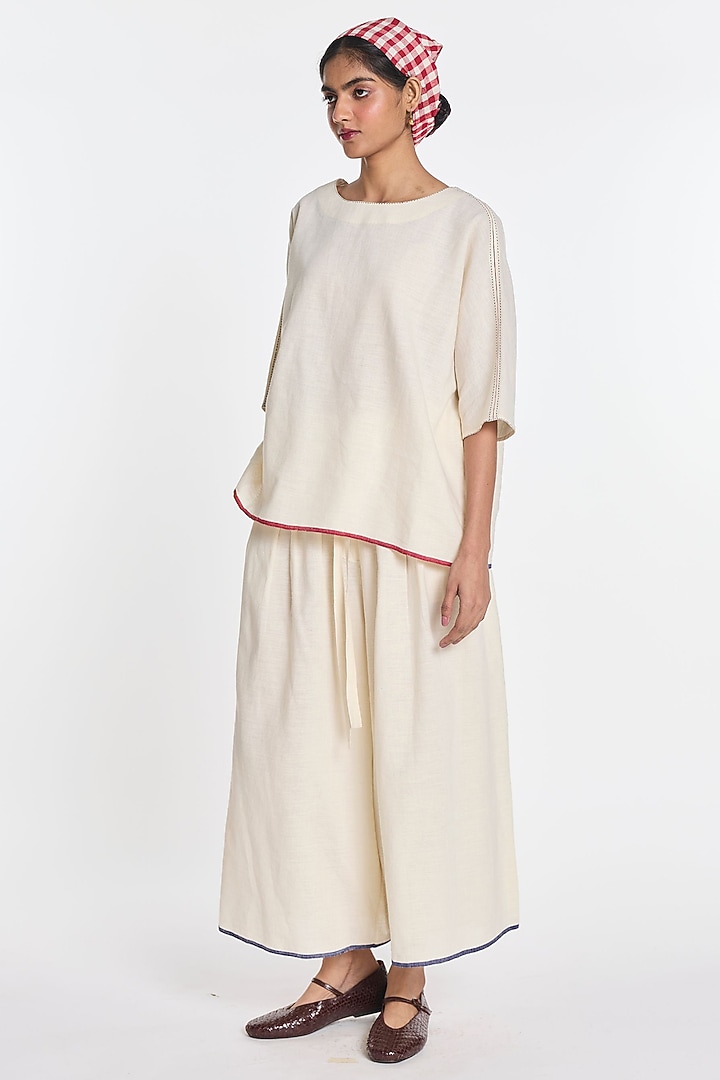 Ivory Cotton Linen Wide-Leg Trousers by Payal Pratap at Pernia's Pop Up Shop