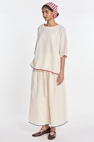 Ivory Cotton Linen Wide-Leg Trousers by Payal Pratap