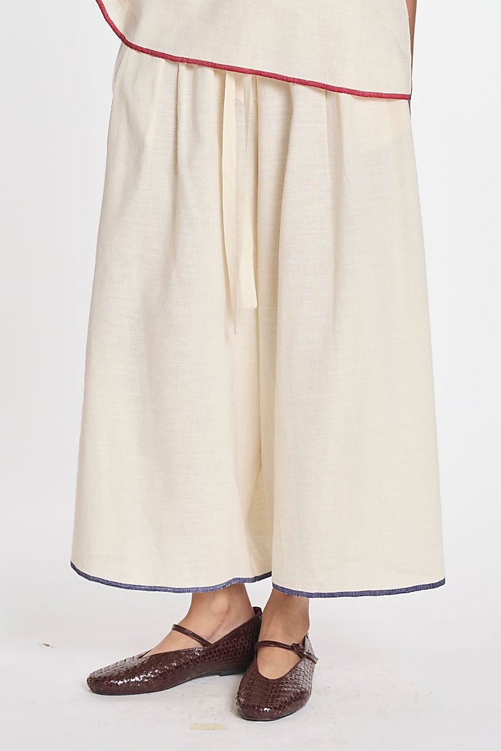 Ivory Cotton Linen Wide-Leg Trousers by Payal Pratap at Pernia's Pop Up Shop