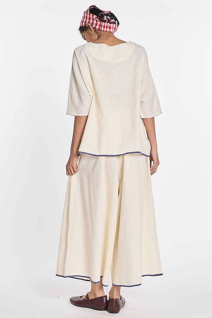 Ivory Cotton Linen Wide-Leg Trousers by Payal Pratap at Pernia's Pop Up Shop