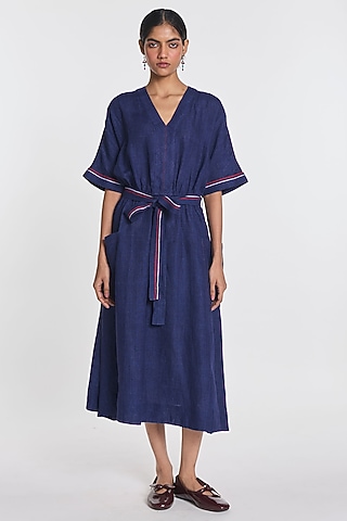 Indigo Blue Linen Maxi Dress by Payal Pratap