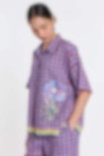 Purple Handloom Cotton Linen Gingham Shirt by Payal Pratap at Pernia's Pop Up Shop