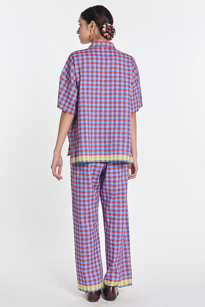 Purple Handloom Cotton Linen Gingham Shirt by Payal Pratap at Pernia's Pop Up Shop