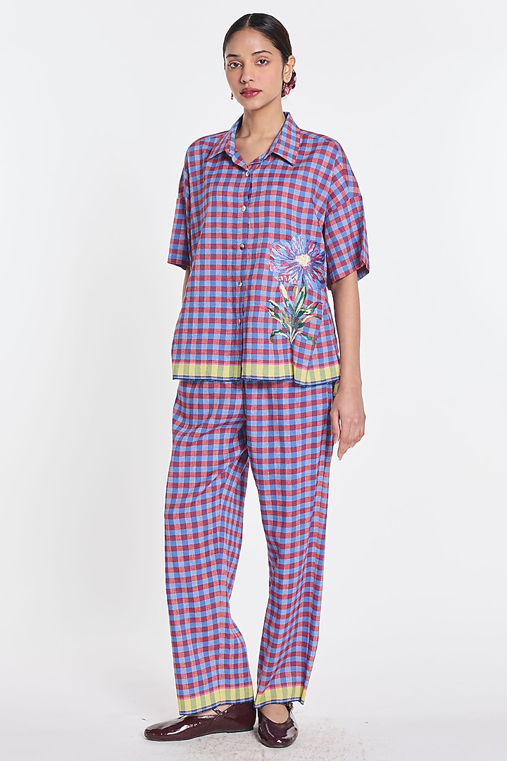 Purple Handloom Cotton Linen Gingham Shirt by Payal Pratap at Pernia's Pop Up Shop