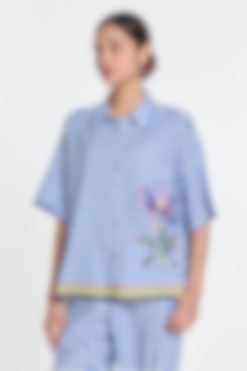 Blue & Ivory Handloom Cotton Linen Gingham Shirt by Payal Pratap at Pernia's Pop Up Shop