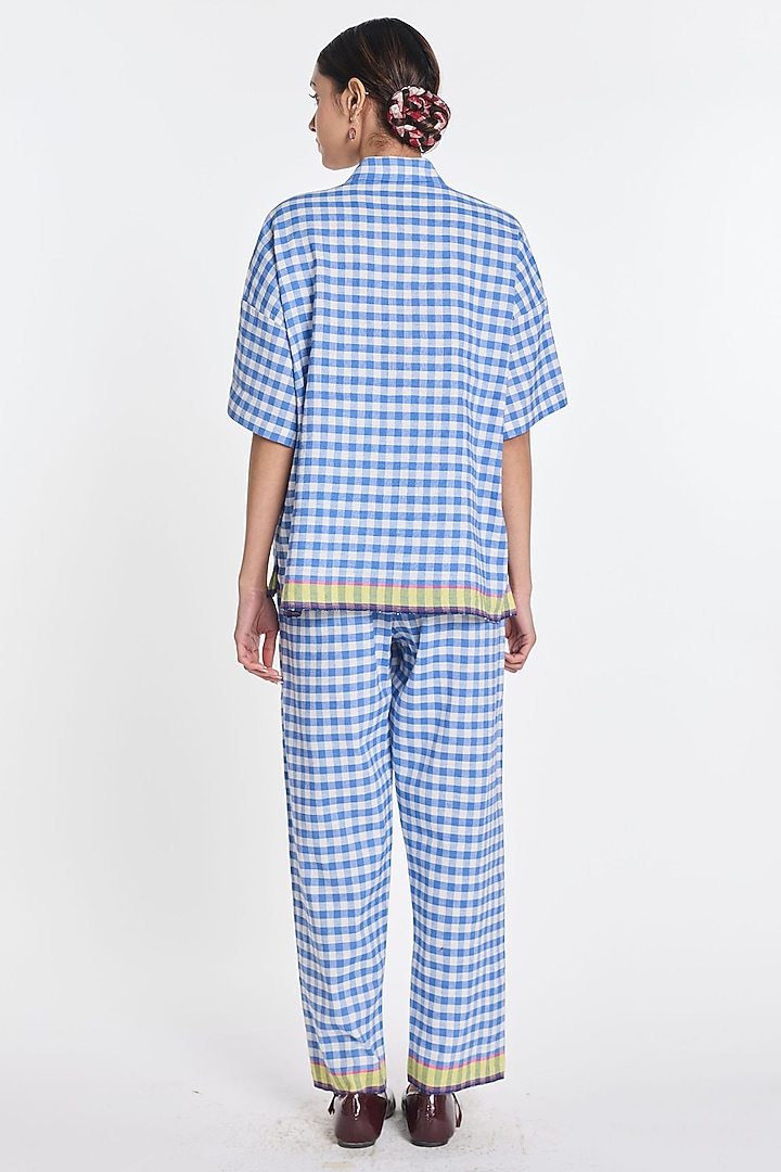 Blue & Ivory Handloom Cotton Linen Gingham Shirt by Payal Pratap at Pernia's Pop Up Shop