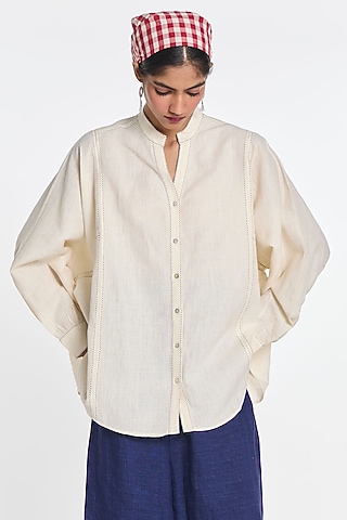 Ivory Cotton Linen Button-Down Shirt by Payal Pratap