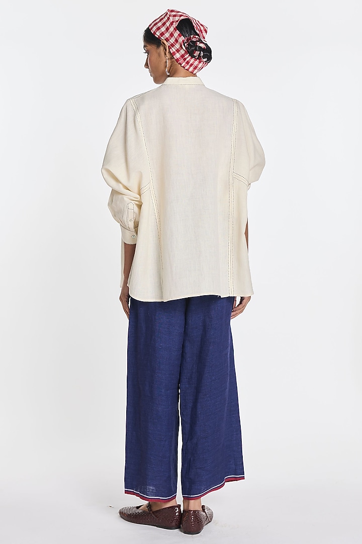 Ivory Cotton Linen Button-Down Shirt by Payal Pratap at Pernia's Pop Up Shop