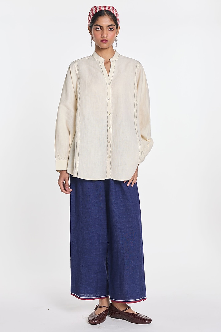 Ivory Cotton Linen Button-Down Shirt by Payal Pratap at Pernia's Pop Up Shop