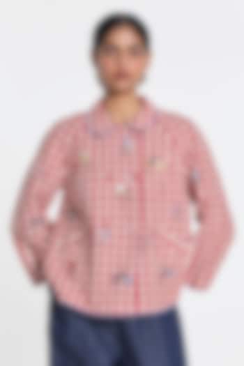 Red & Ivory Cotton Linen Gingham Jacket by Payal Pratap at Pernia's Pop Up Shop