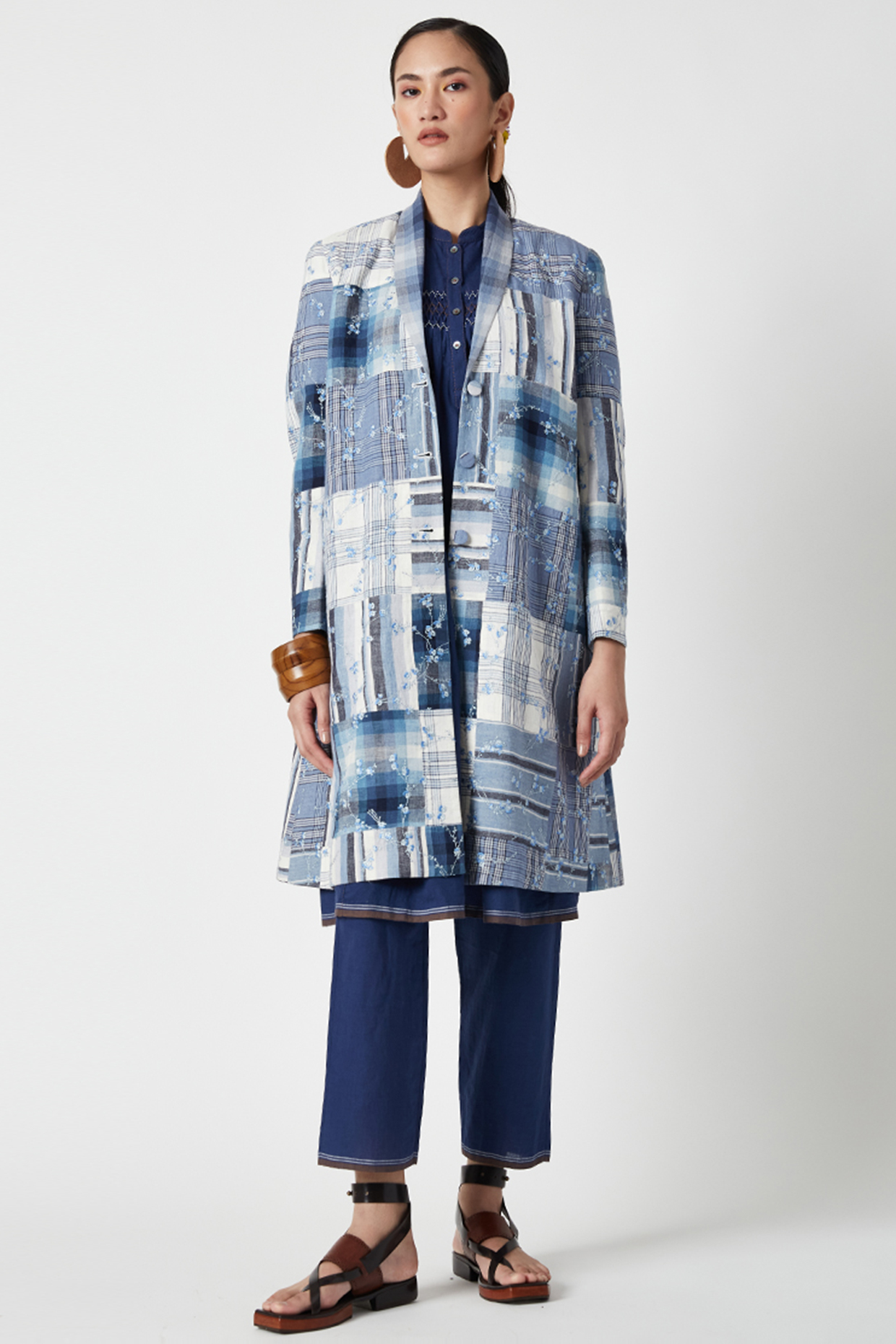 Blue Cotton Linen Embroidered Jacket by Payal Pratap at Pernia's Pop Up Shop