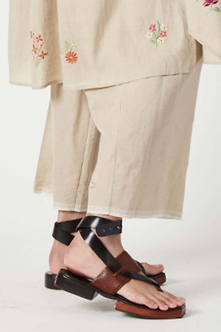 Beige Cotton Khadi Embroidered Tunic Set by Payal Pratap at Pernia's Pop Up Shop