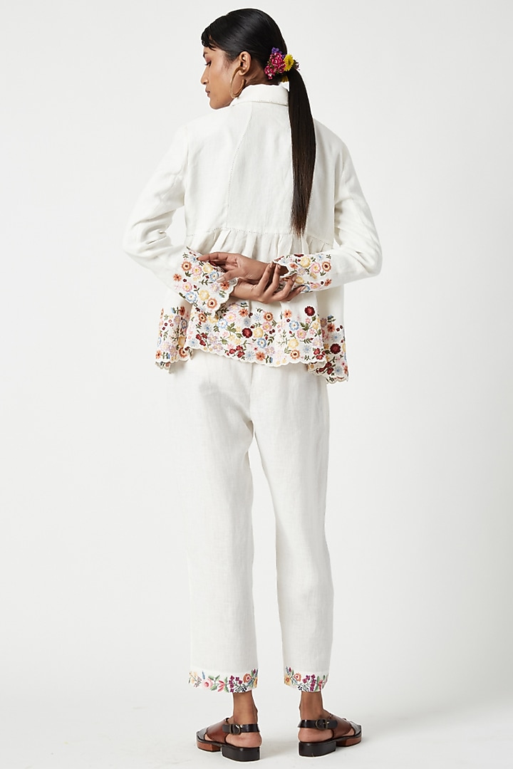 Ecru Cotton Floral Embroidered Jacket by Payal Pratap at Pernia's Pop Up Shop