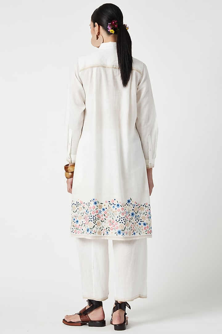 Ecru Cotton Khadi Embroidered Tunic Set by Payal Pratap at Pernia's Pop Up Shop