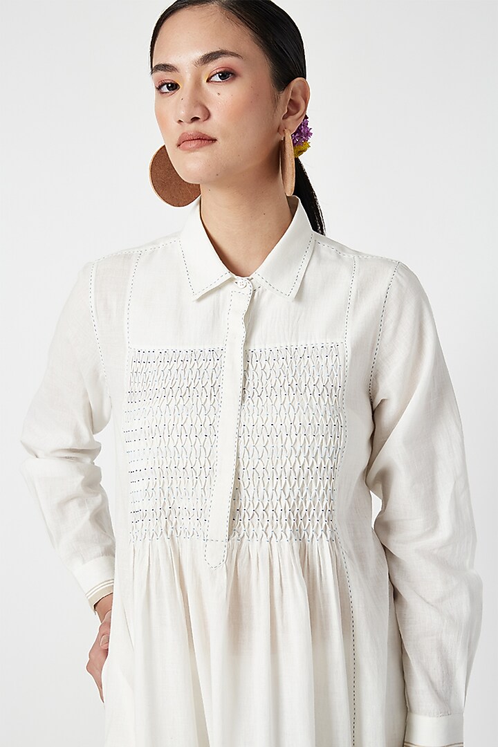 Ecru Cotton Khadi Embroidered Tunic Set by Payal Pratap at Pernia's Pop Up Shop