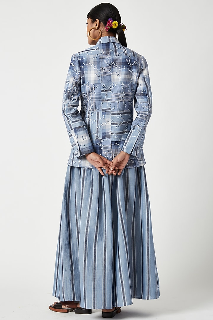 Blue Cotton Linen Embroidered Jacket by Payal Pratap at Pernia's Pop Up Shop