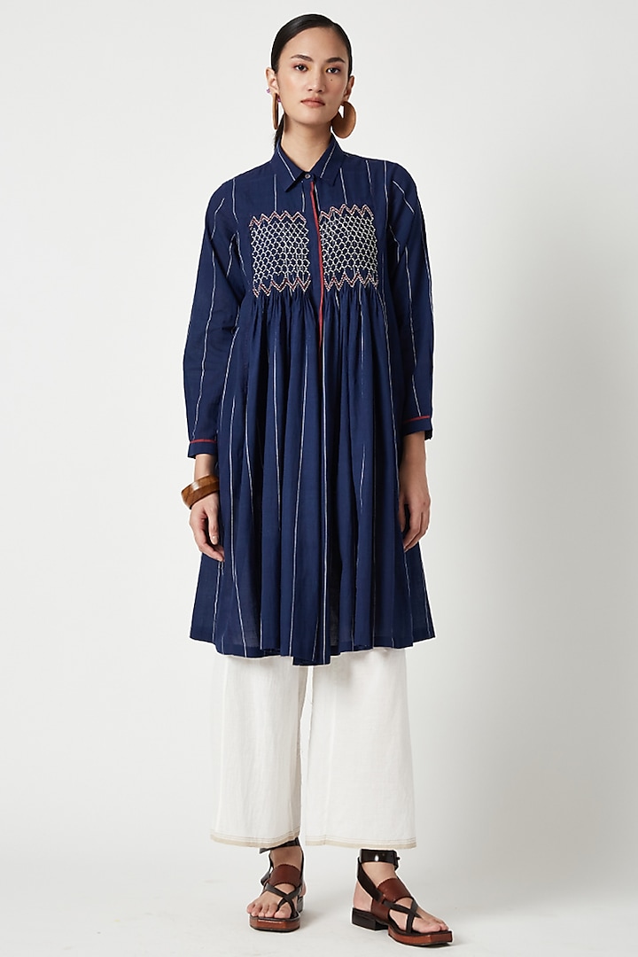 Blue Cotton Striped Tunic by Payal Pratap at Pernia's Pop Up Shop