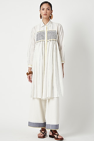 Ecru Cotton Striped Tunic by Payal Pratap