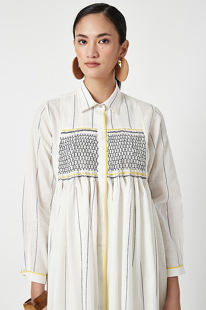 Ecru Cotton Striped Tunic by Payal Pratap at Pernia's Pop Up Shop