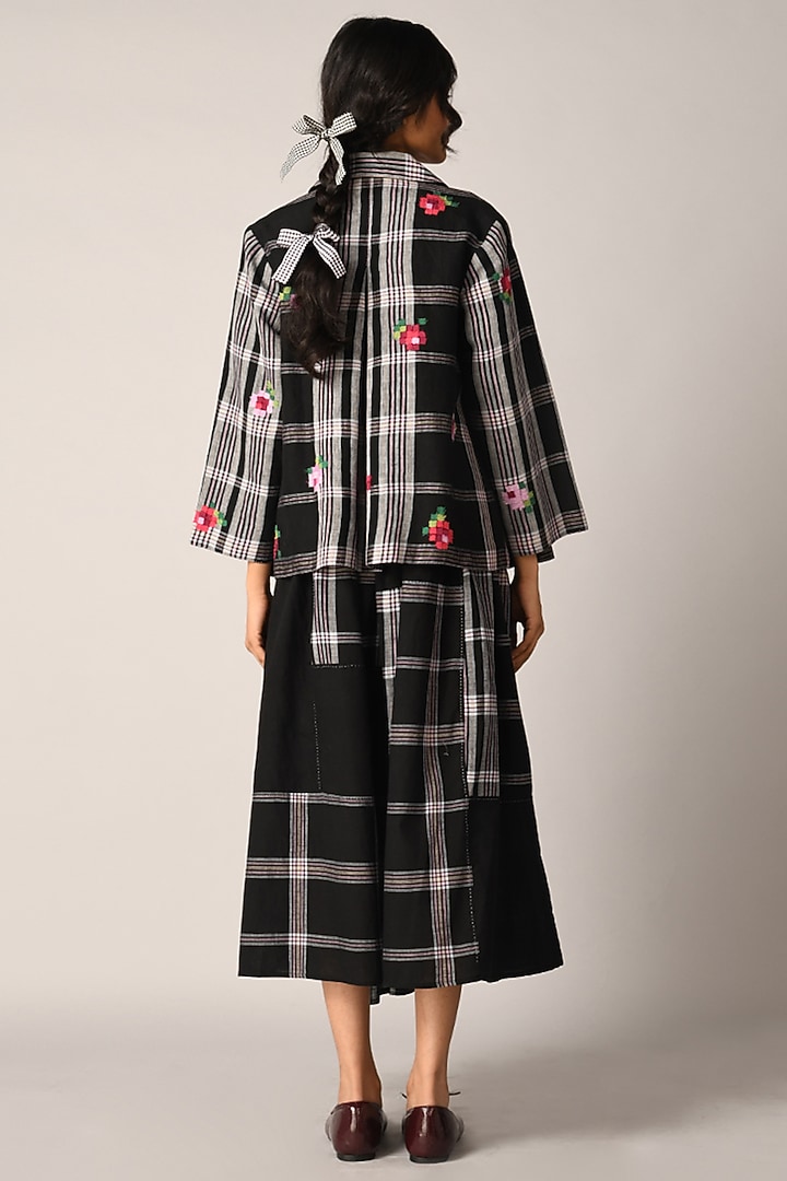 Black Handloom Linen Checkered Jacket by Payal Pratap at Pernia's Pop Up Shop